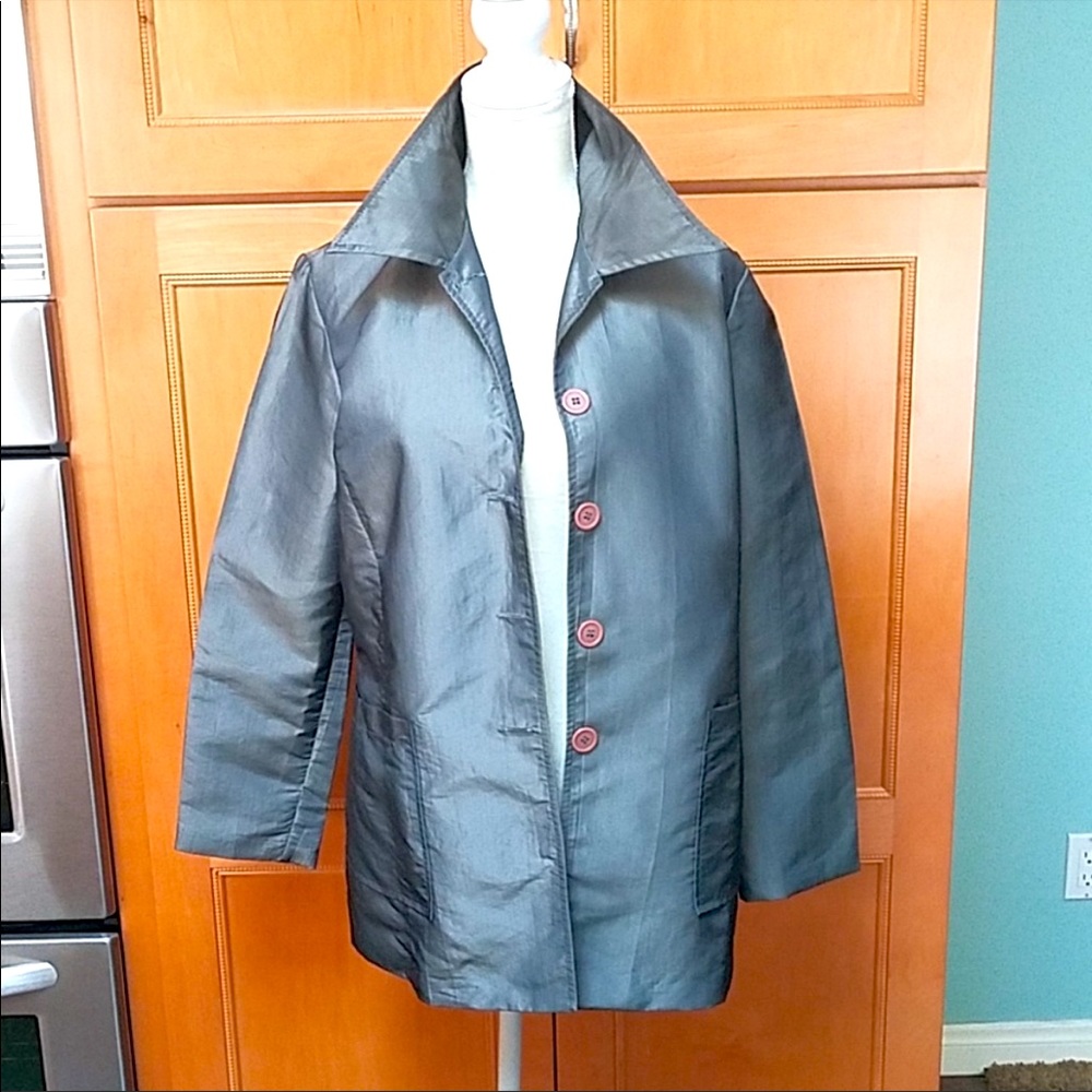 Water Resistent Blue Gray Overcoat Jacket, Size Medium